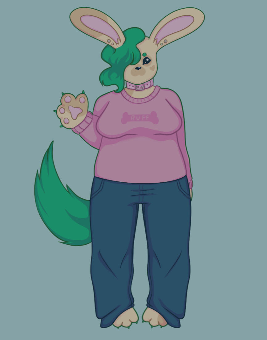 Drawing of a bunny fursona with some dog features