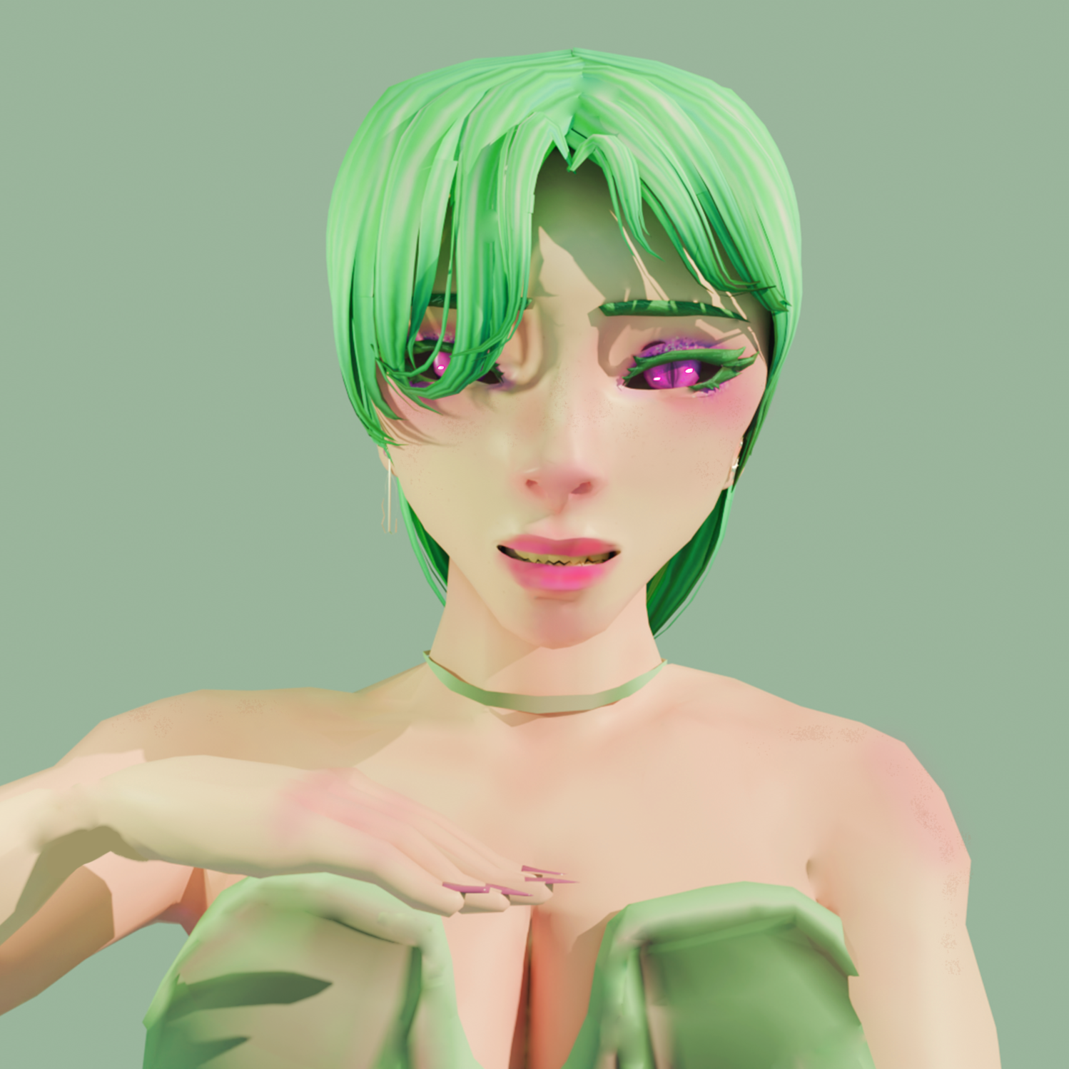 3D render of the front of LiannaLilac's VR model with a happy face