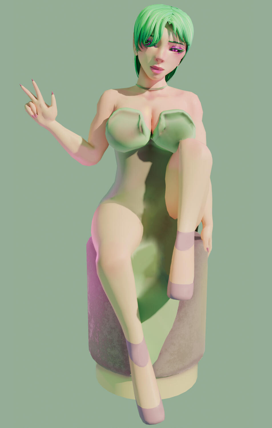 Sitting Lilac 3D render of LiannaLilac's VR model sitting on a stool