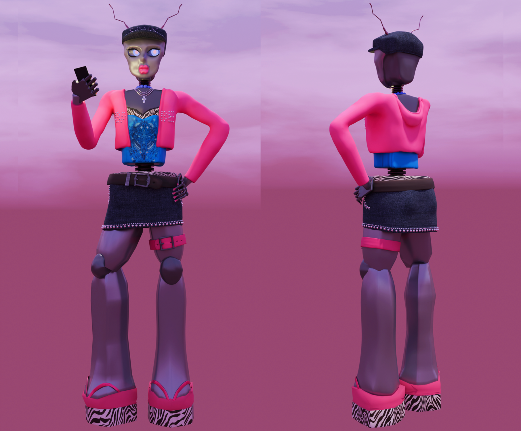 McBling Render 1 Images of a robot in y2k mcbling fashion