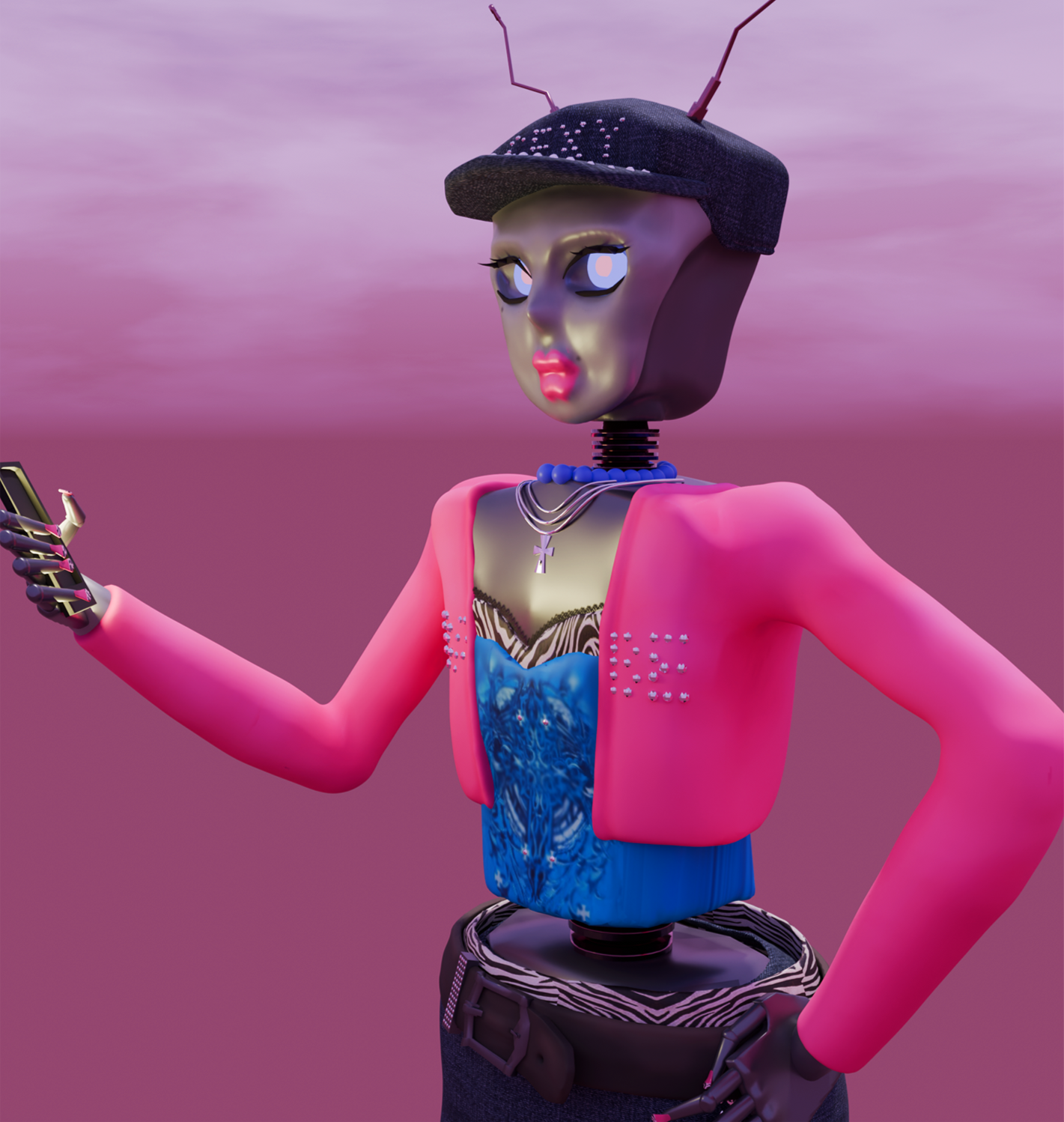 McBling Render 2 Images of a robot in y2k mcbling fashion