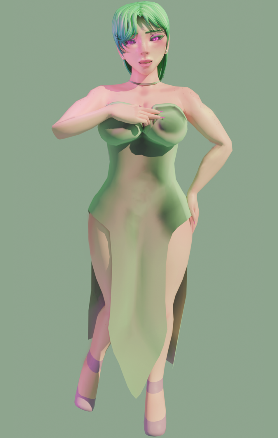Heartfelt Lilac 3D render of LiannaLilac's VR model in a pose with a hand over their heart