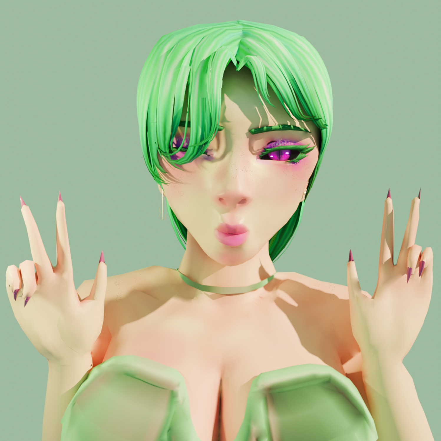 Kissy Lilac 3D render of the front of LiannaLilac's VR model with a kissy expression