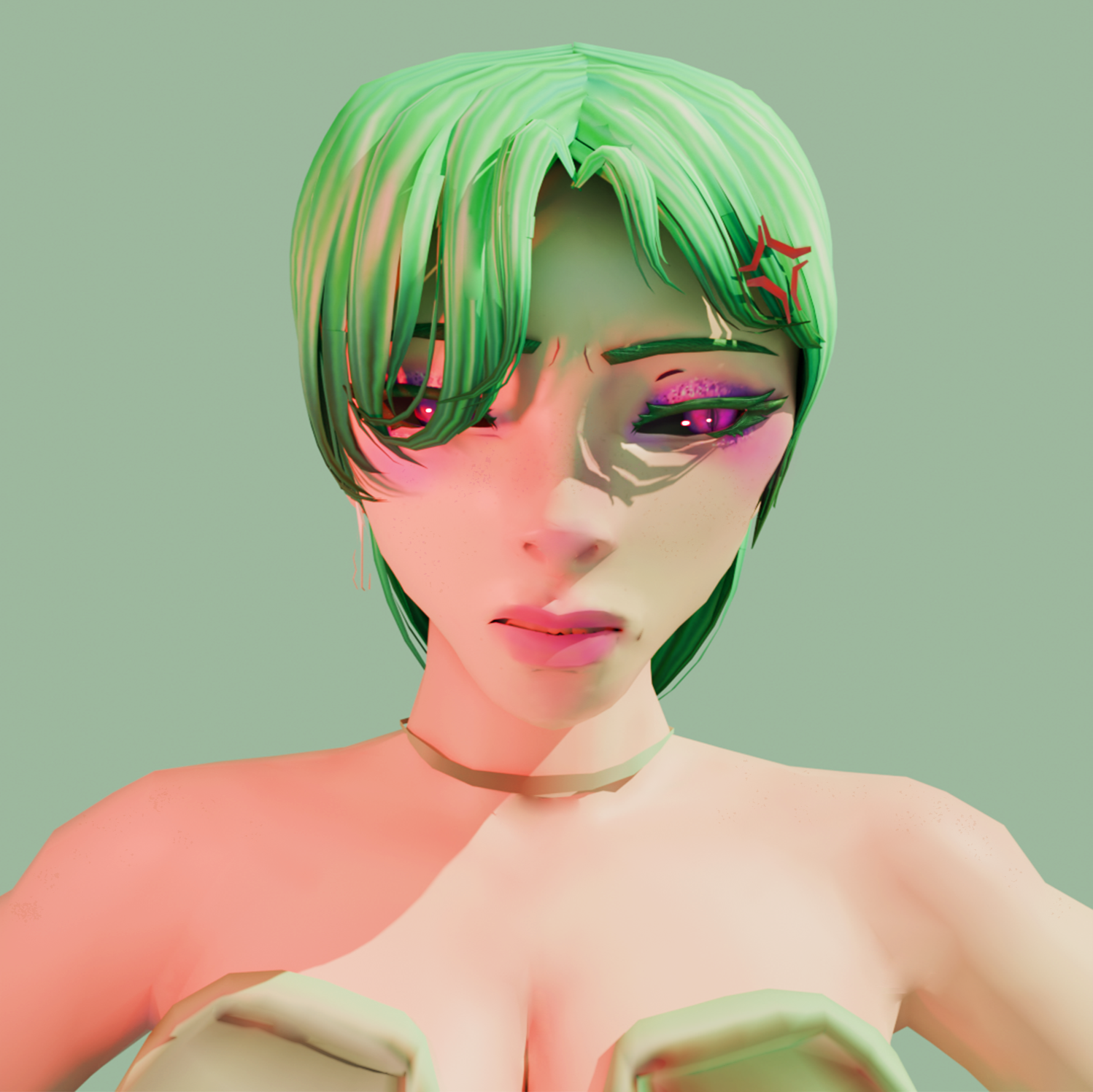 3D render of the front of LiannaLilac's VR model with an angry expression
