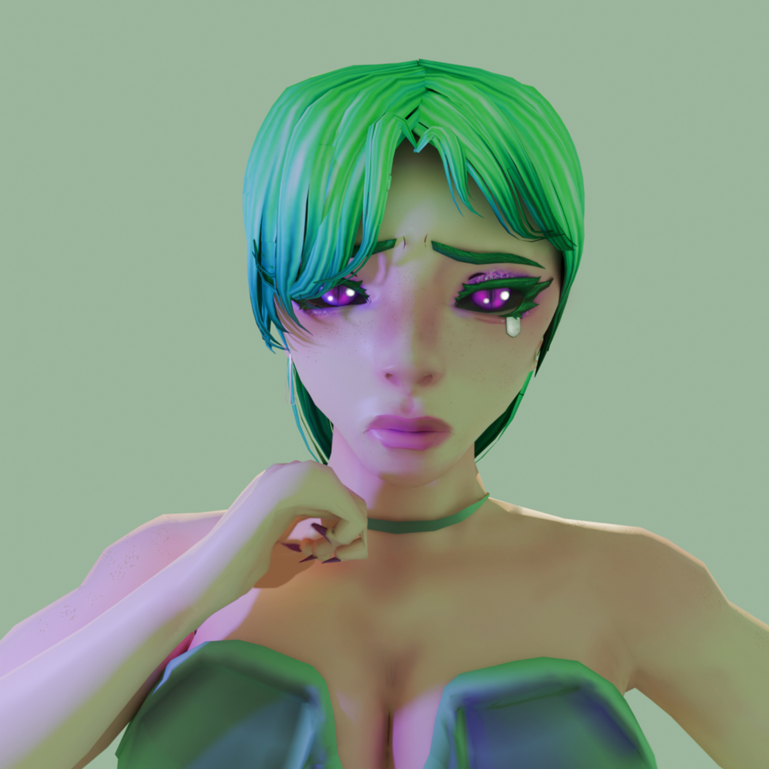 3D render of the front of LiannaLilac's VR model with a sad expression