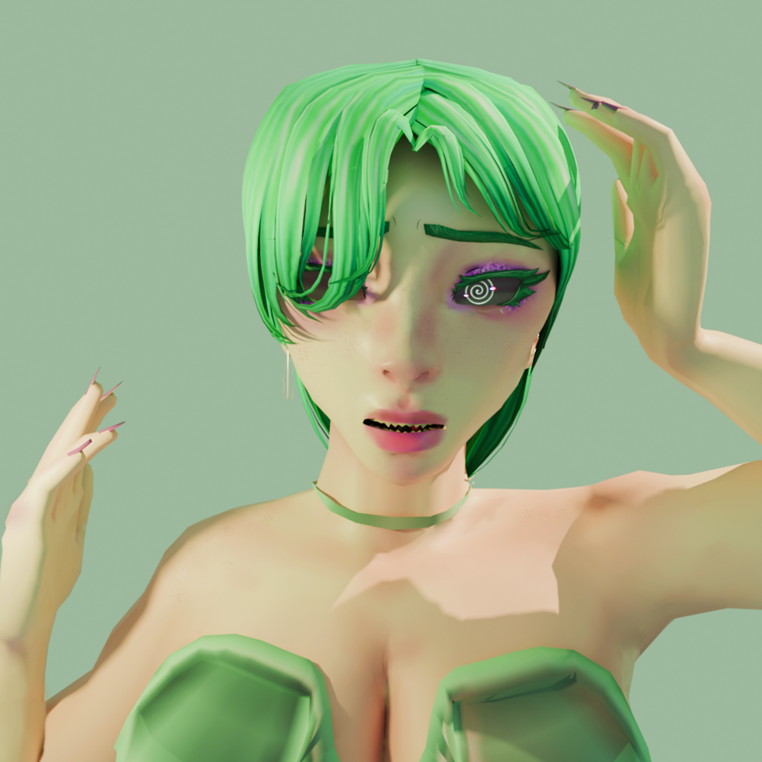 3D render of the front of LiannaLilac's VR model with a dizzy expression